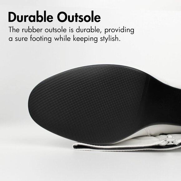 Women's White Knee High Boots Side Zip closure Chunky Heels Fall Winter Booties - Picture 4 of 5